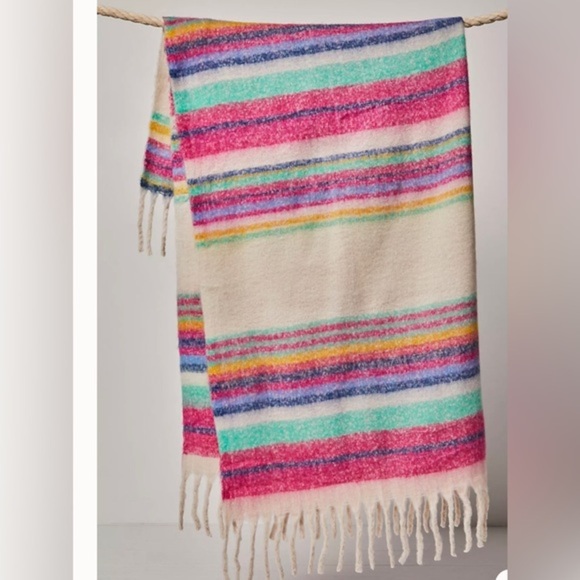 Free People FP Collection‎ Ivory Multi Fringe Throw Blanket new One Size - Picture 4 of 5